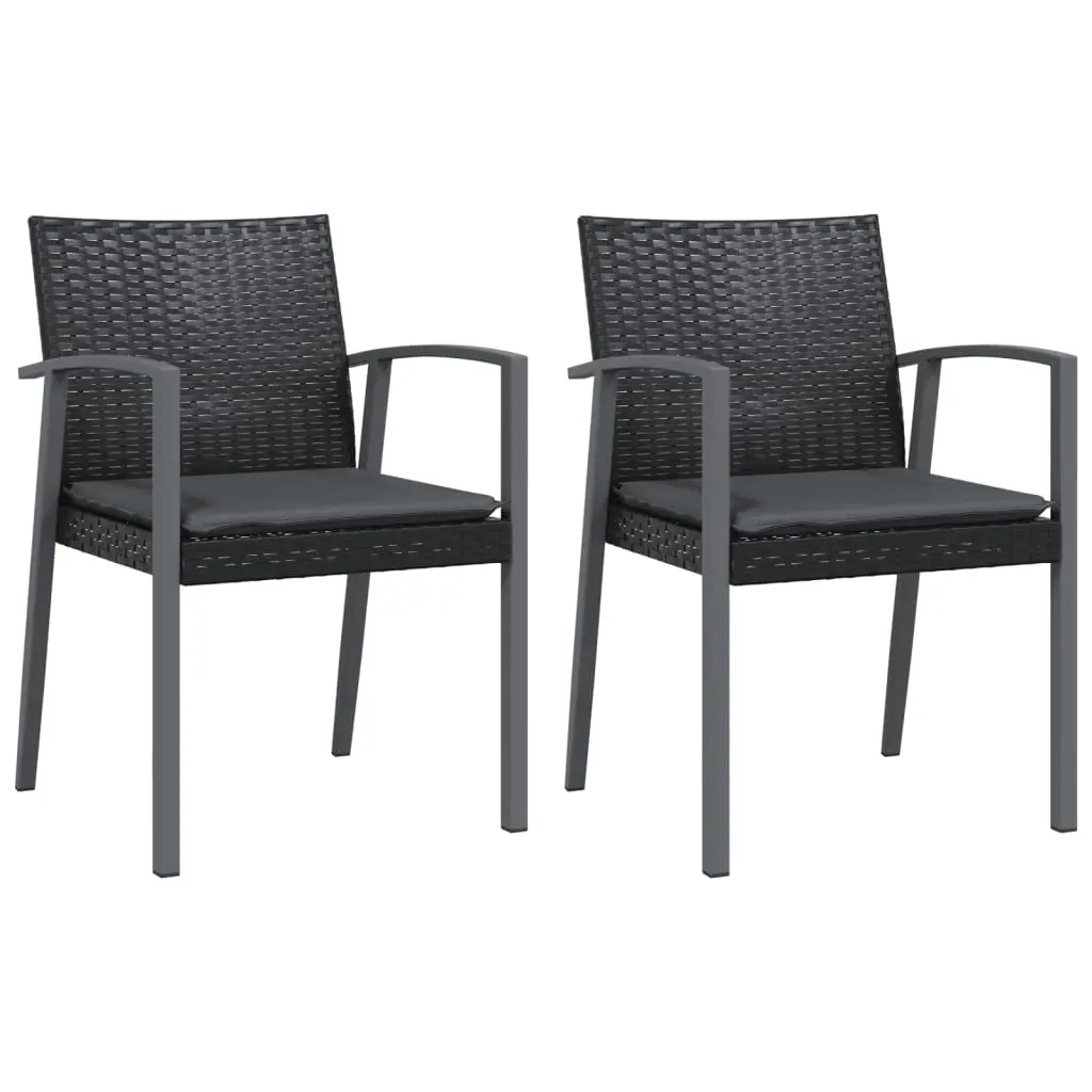 Garden Chairs with Cushions 2 pcs Black 56.5x57x83 cm Poly Rattan 364096 - Furniture