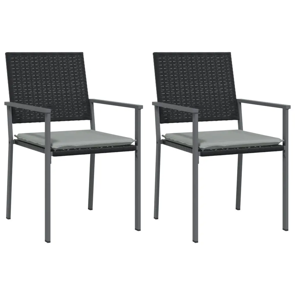 Garden Chairs with Cushions 2 pcs Black 54x62.5x89 cm Poly Rattan 364097 - Furniture