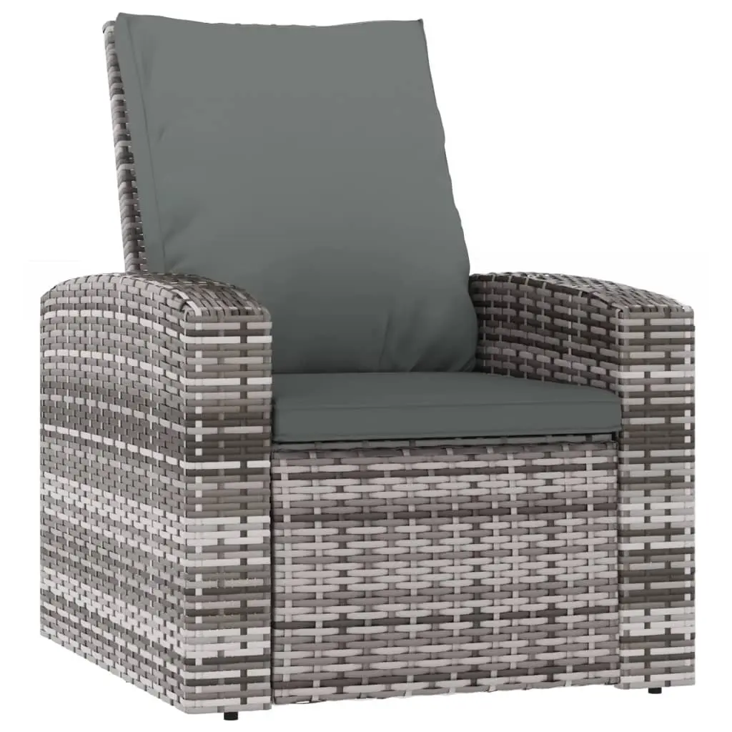 Garden Reclining Chair with Cushions Grey Poly Rattan 364104 - Furniture