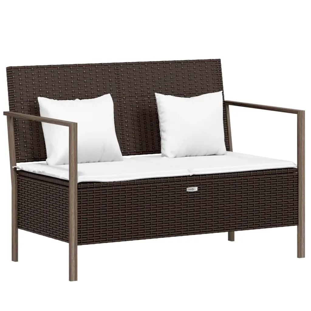 2-Seater Garden Bench with Cushions Brown Poly Rattan 364113