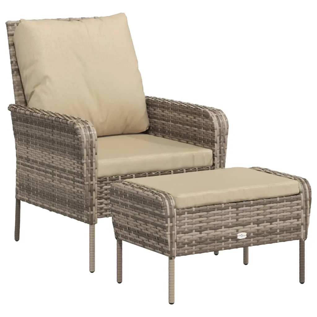 Garden Chair with Footstool Light Brown Poly Rattan 364114 - Furniture