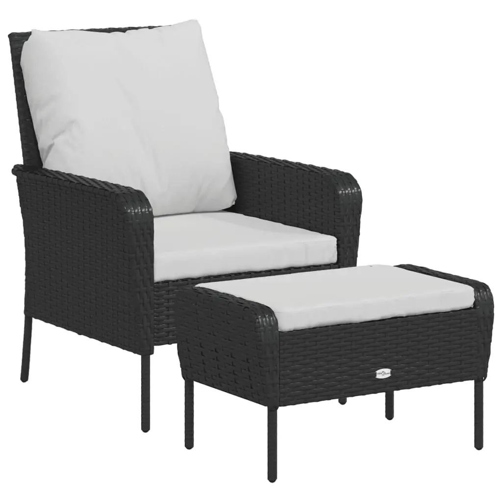 Garden Chair with Footstool Black Poly Rattan 364116 - Furniture
