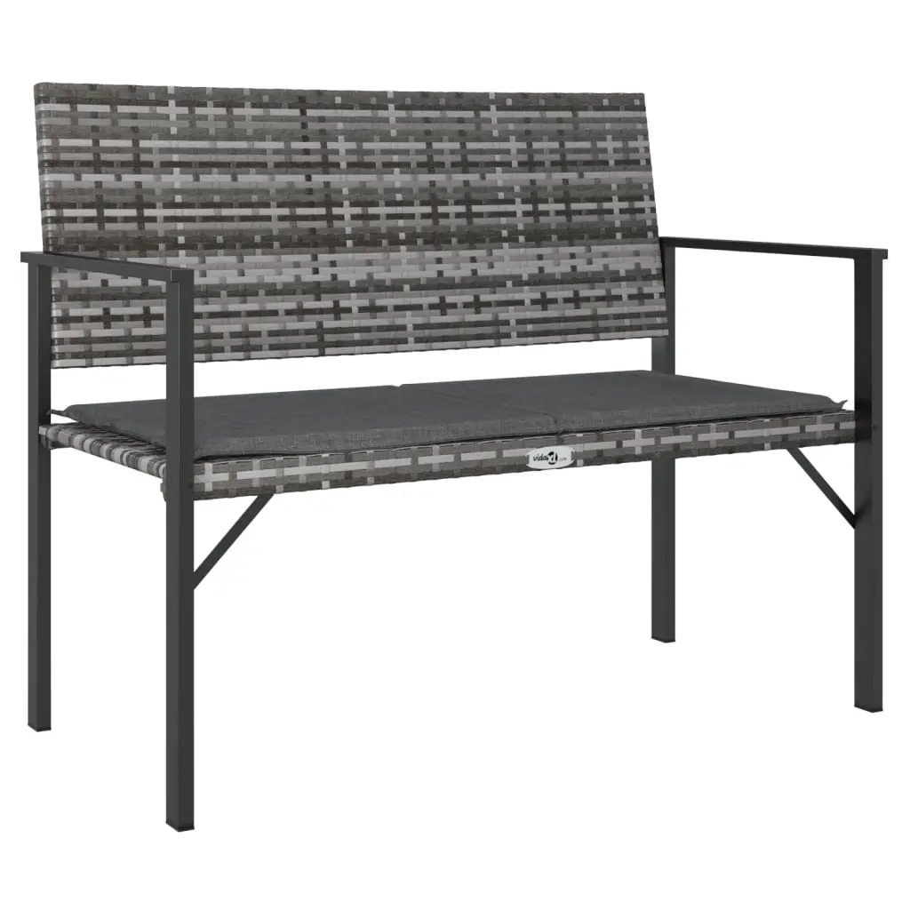 2-Seater Garden Bench with Cushion Grey Poly Rattan 364120