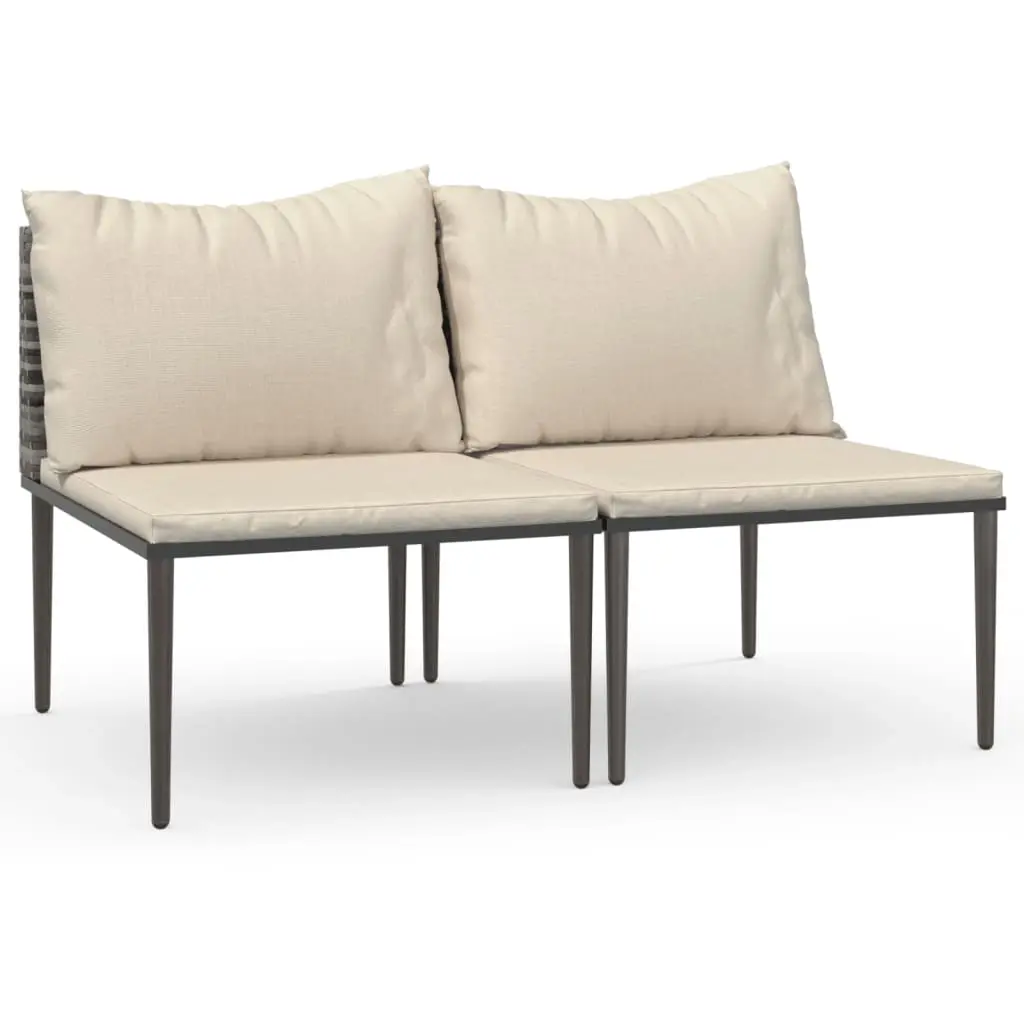 Garden Middle Sofas with Cushions 2 pcs Grey Poly Rattan 364128 - Furniture