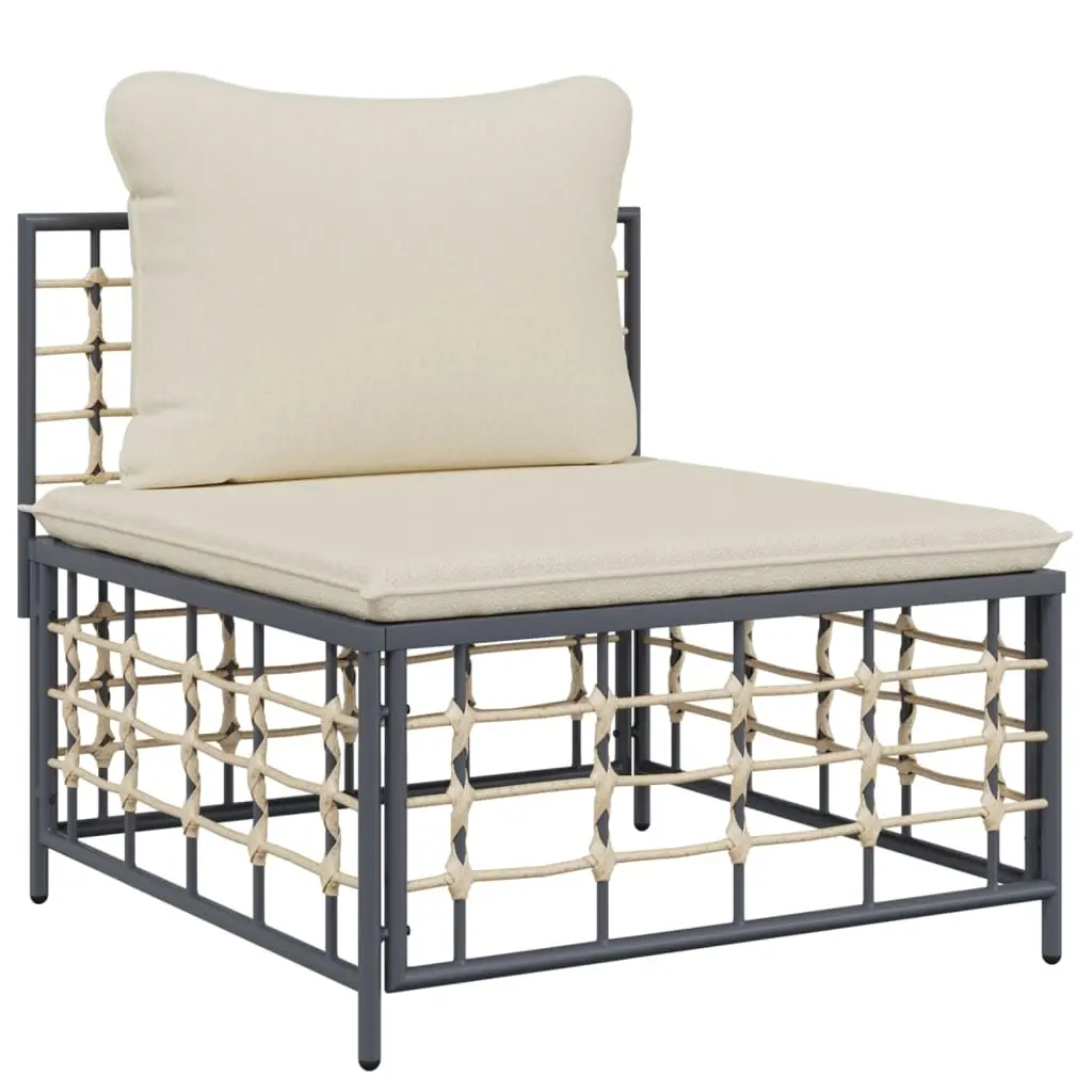 Garden Middle Sofa with Beige Cushions Poly Rattan 364131 - Furniture