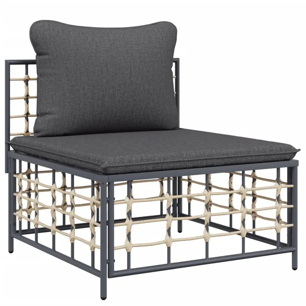 Garden Middle Sofa with Dark Grey Cushions Poly Rattan 364135 - Furniture