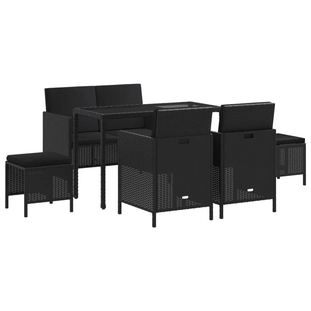 6 Piece Garden Dining Set with Cushions Black Poly Rattan 363398 - Furniture