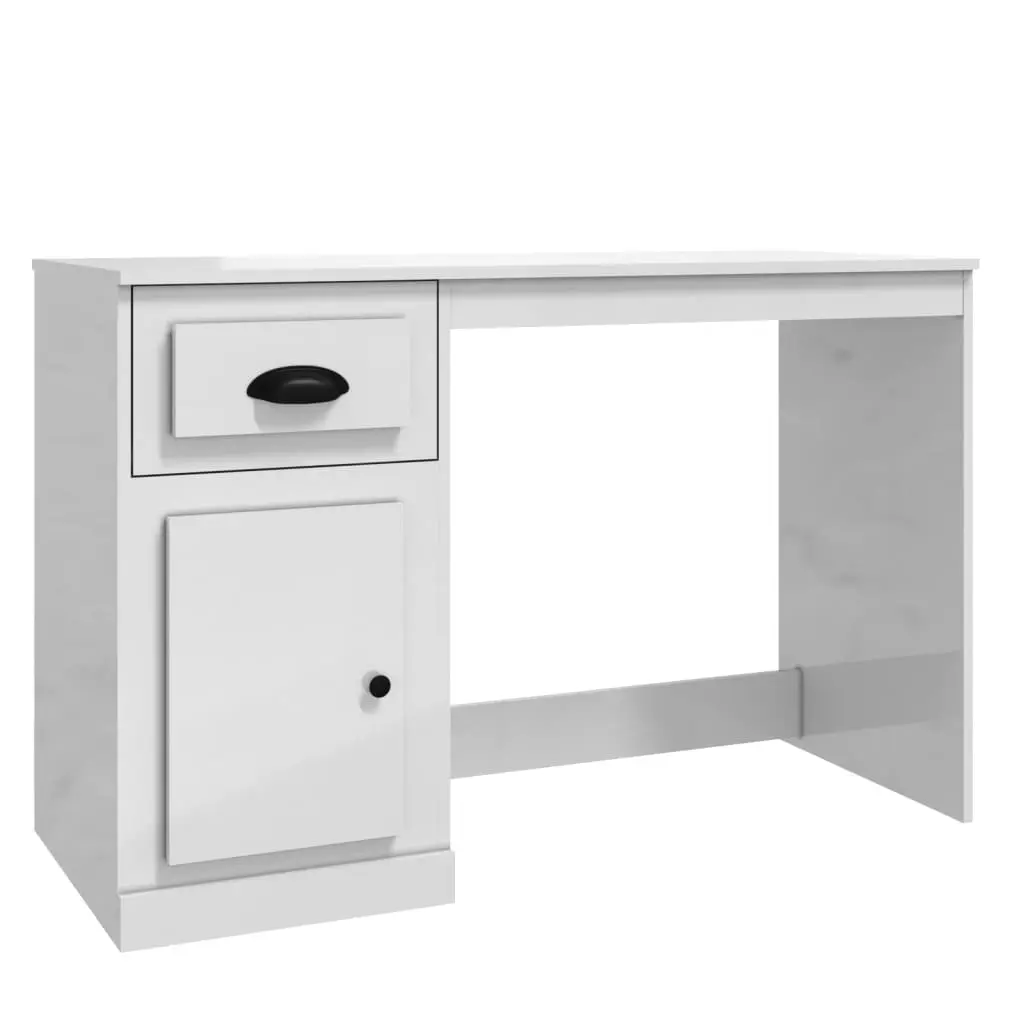 Desk with Drawer High Gloss White 115x50x75 cm Engineered Wood 816474 - Furniture