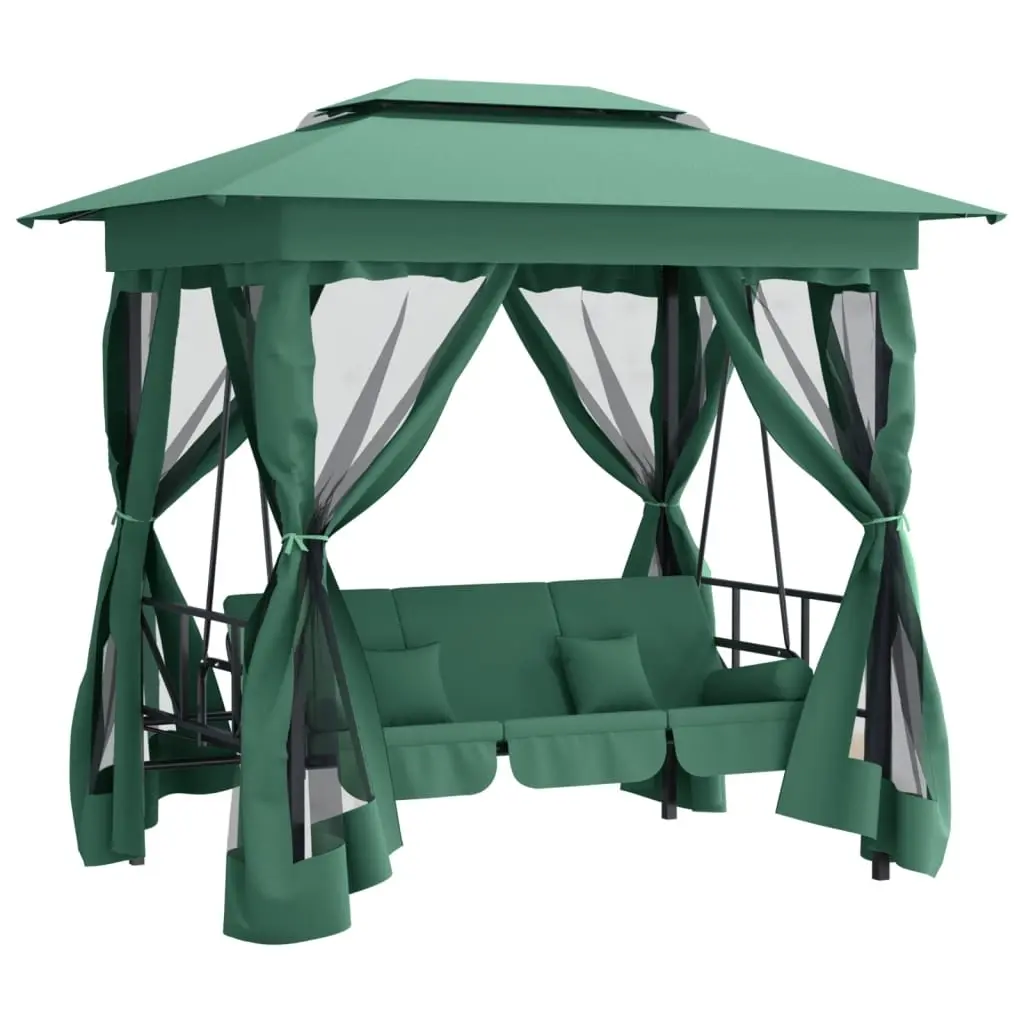 Garden Gazebo with Convertible Swing Bench Green Fabric&Steel 363327 - Home & Garden