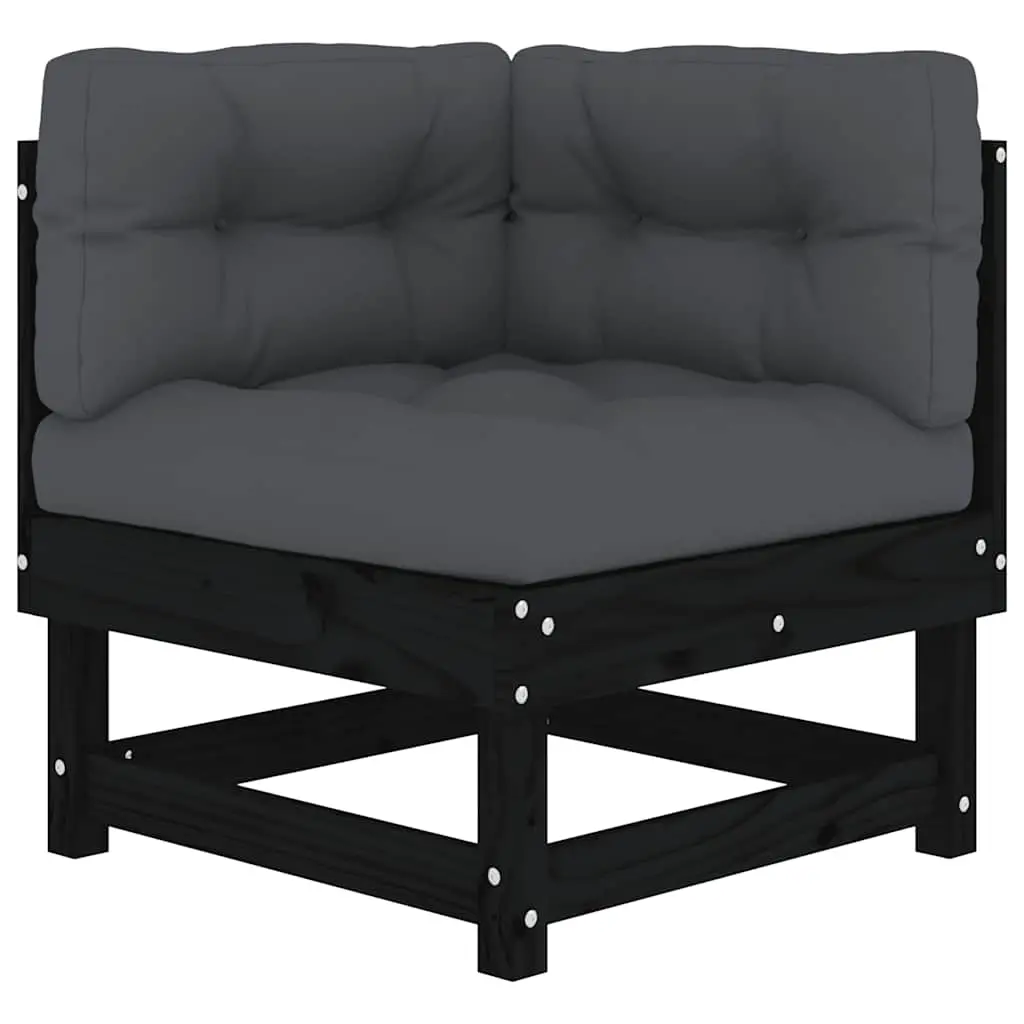 Corner Sofa with Cushions Black Solid Wood Pine 825426 - Furniture