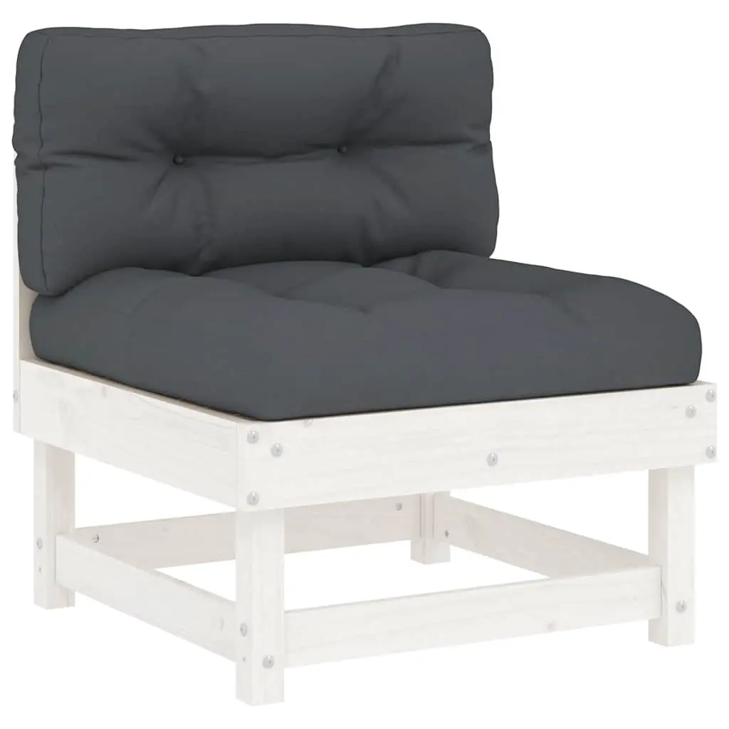 Middle Sofa with Cushions White Solid Wood Pine 825430 - Furniture
