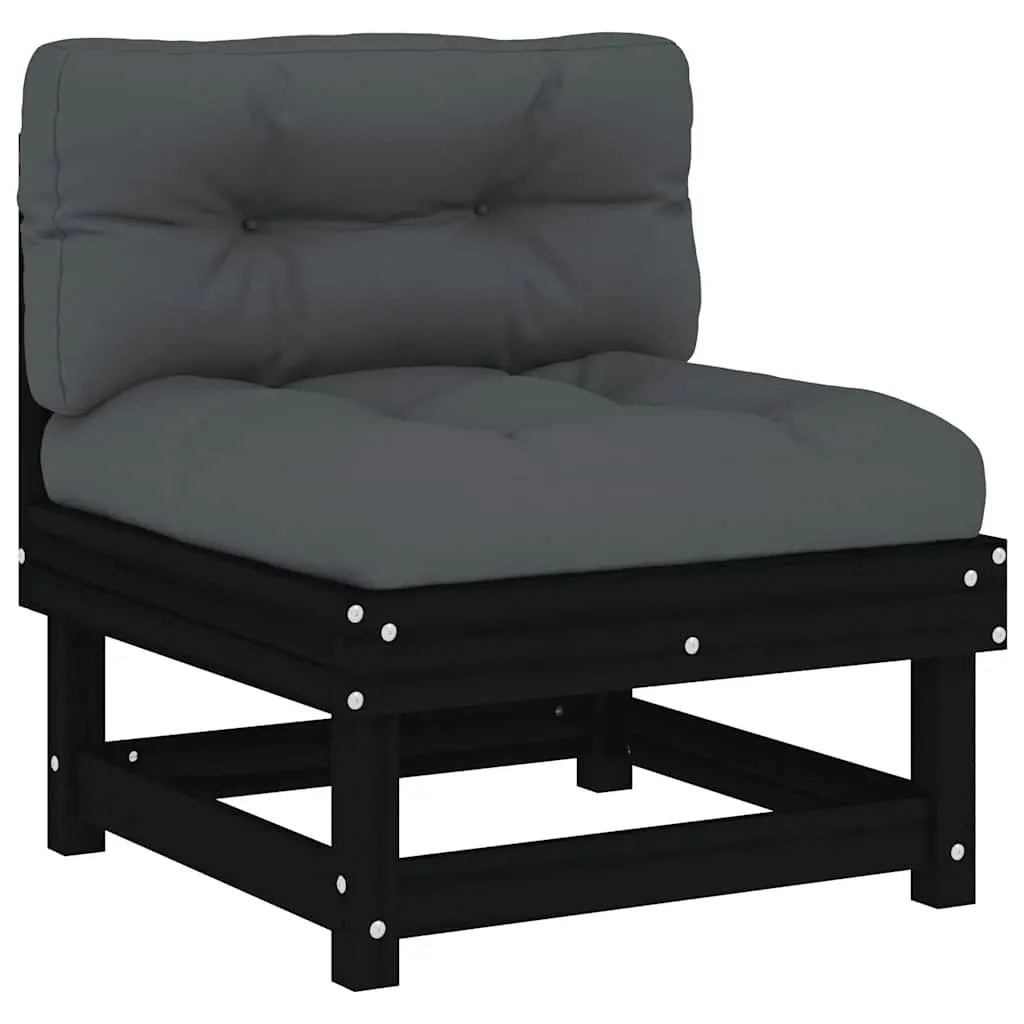 Middle Sofa with Cushions Black Solid Wood Pine 825433 - Furniture