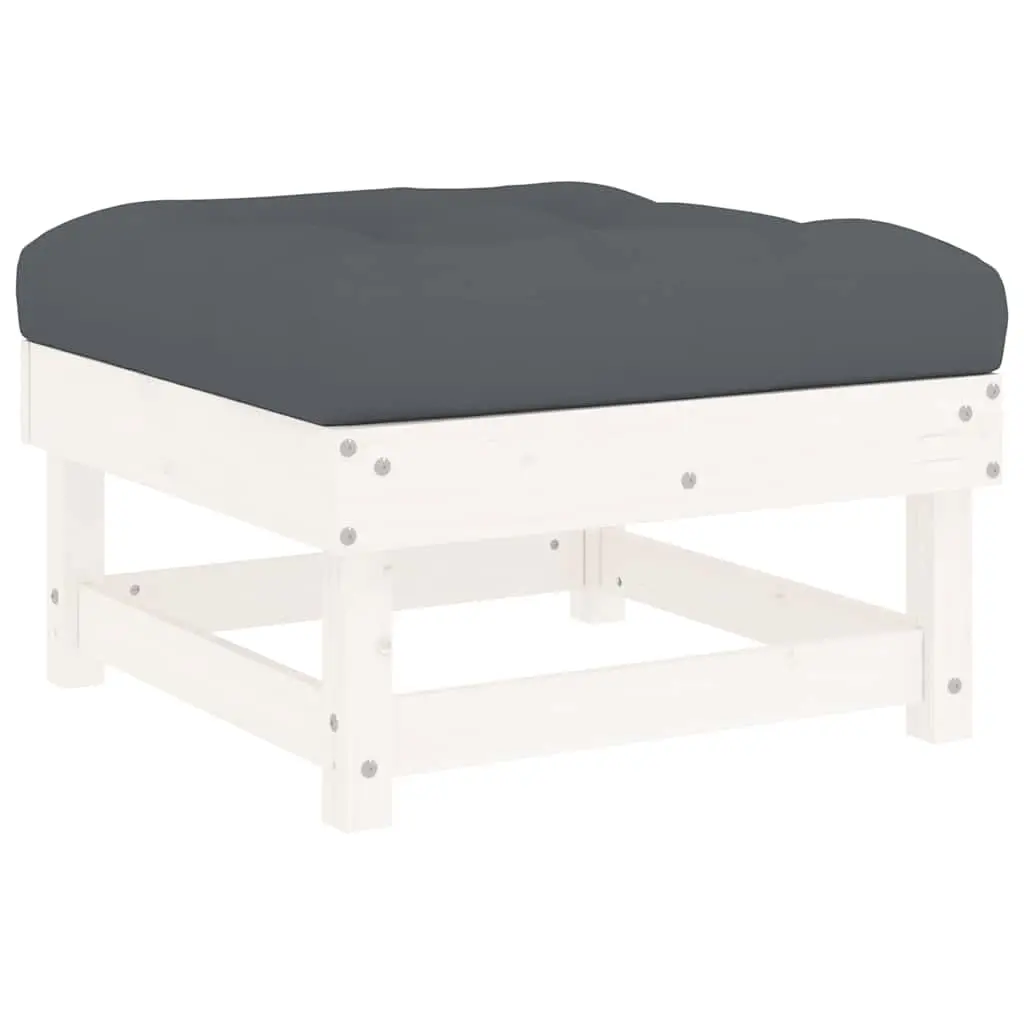 Garden Footstool with Cushion White Solid Wood Pine 825437 - Furniture