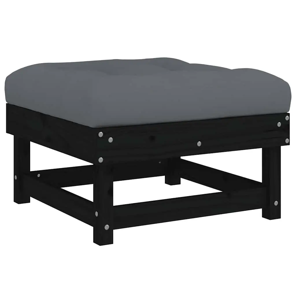 Garden Footstool with Cushion Black Solid Wood Pine 825440 - Furniture