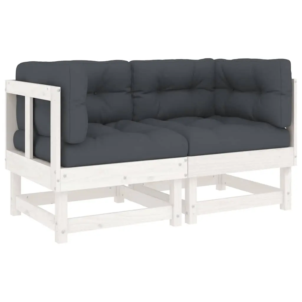 Corner Sofas with Cushions 2 pcs White Solid Wood Pine 825451 - Furniture