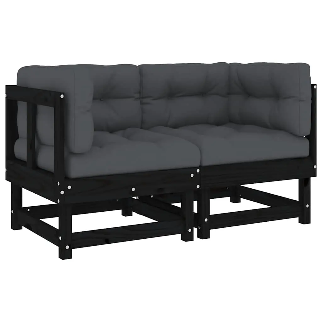 Corner Sofas with Cushions 2 pcs Black Solid Wood Pine 825454 - Furniture