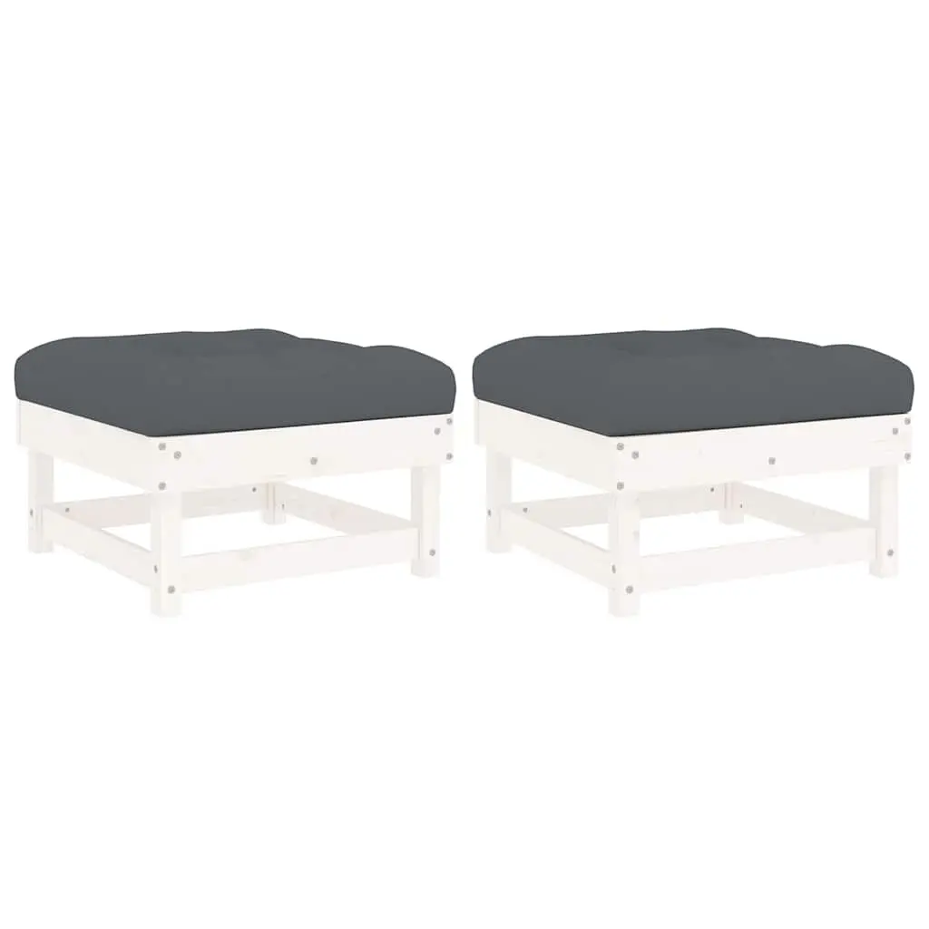 Garden Footstools with Cushions 2pcs White Solid Wood Pine 825465 - Furniture