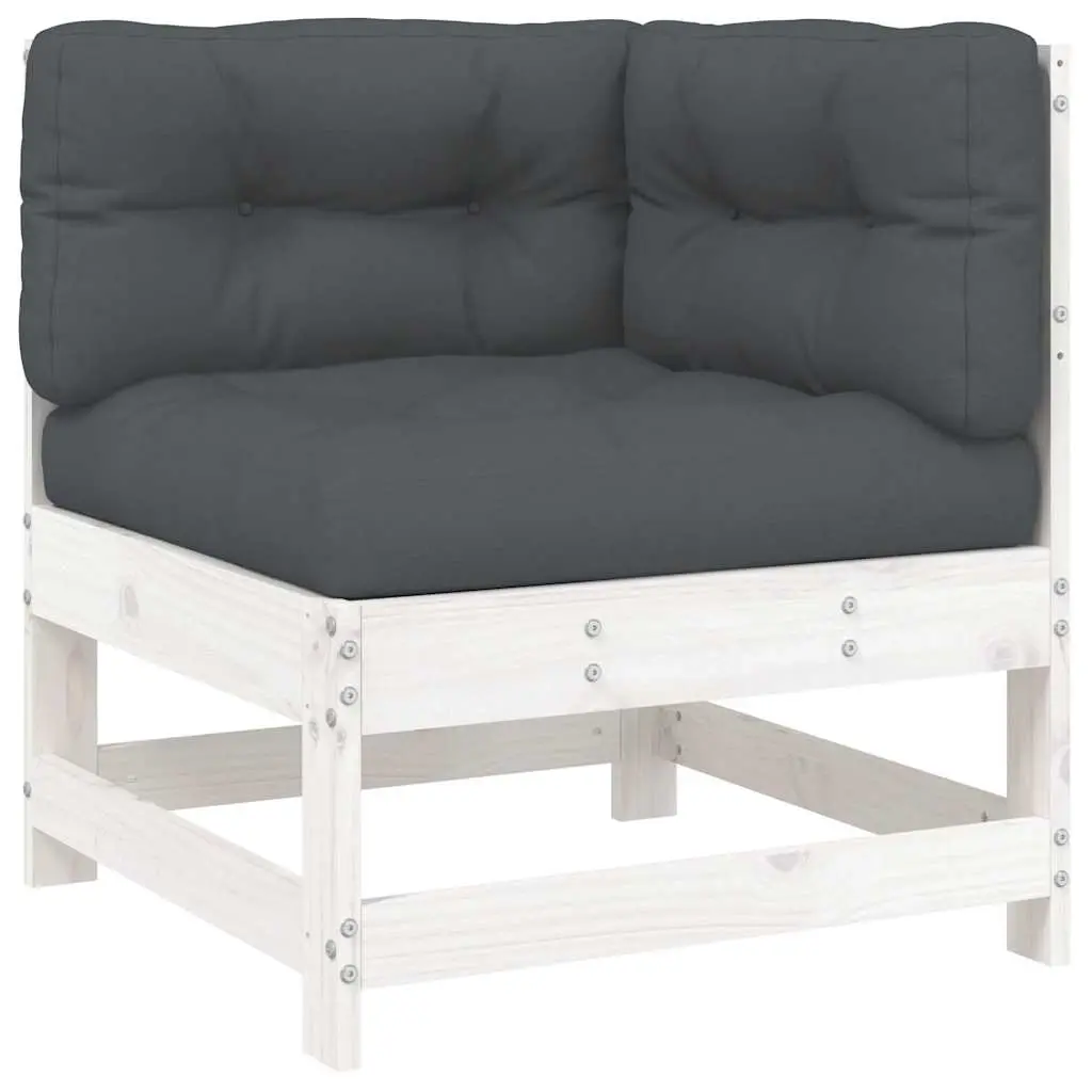Corner Sofa with Cushions White Solid Wood Pine 825542 - Furniture