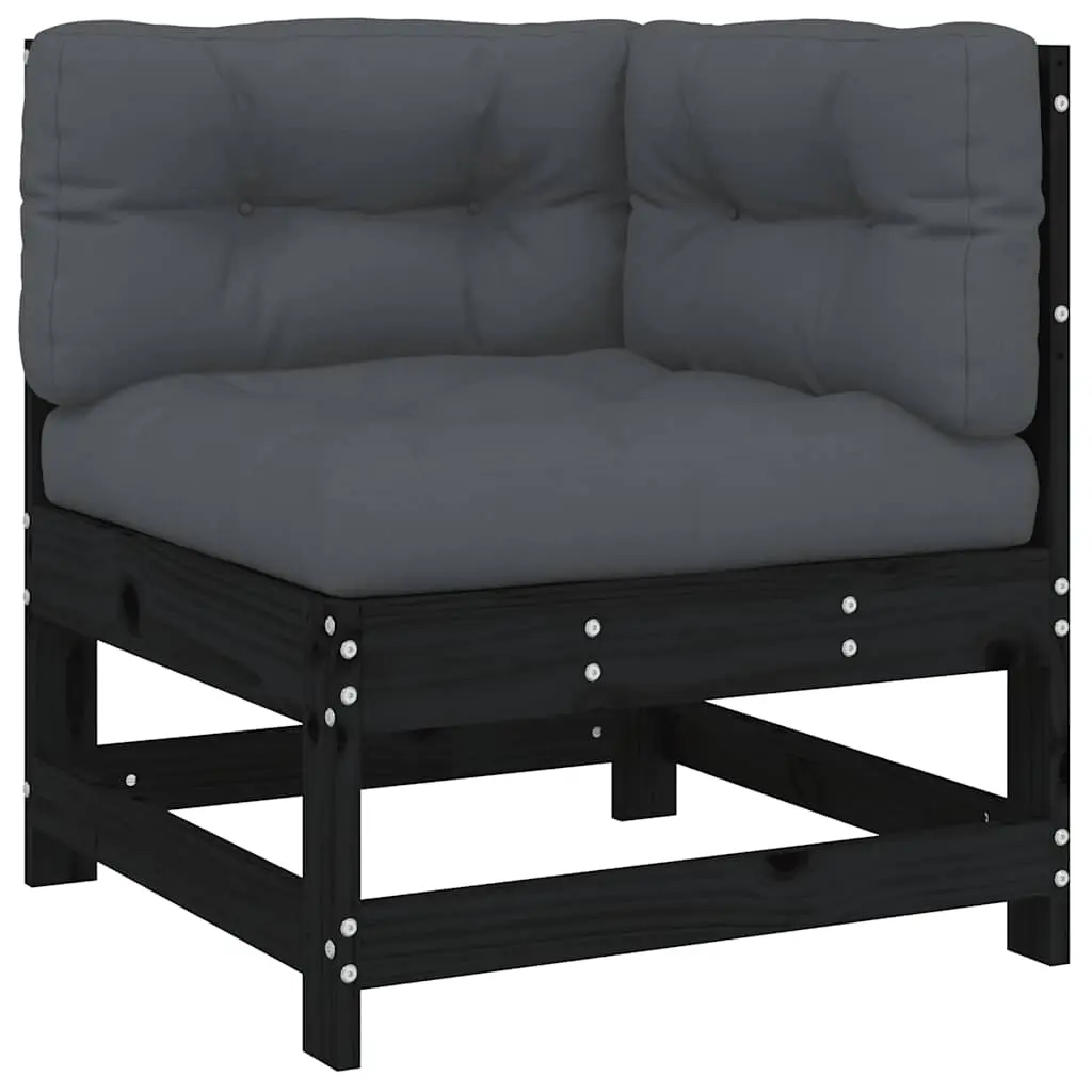 Corner Sofa with Cushions Black Solid Wood Pine 825545 - Furniture