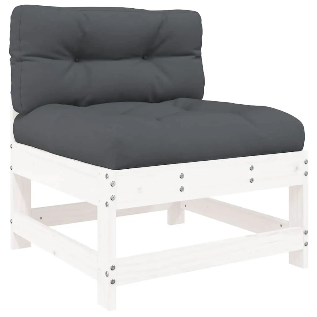Middle Sofa with Cushions White Solid Wood Pine 825549 - Furniture