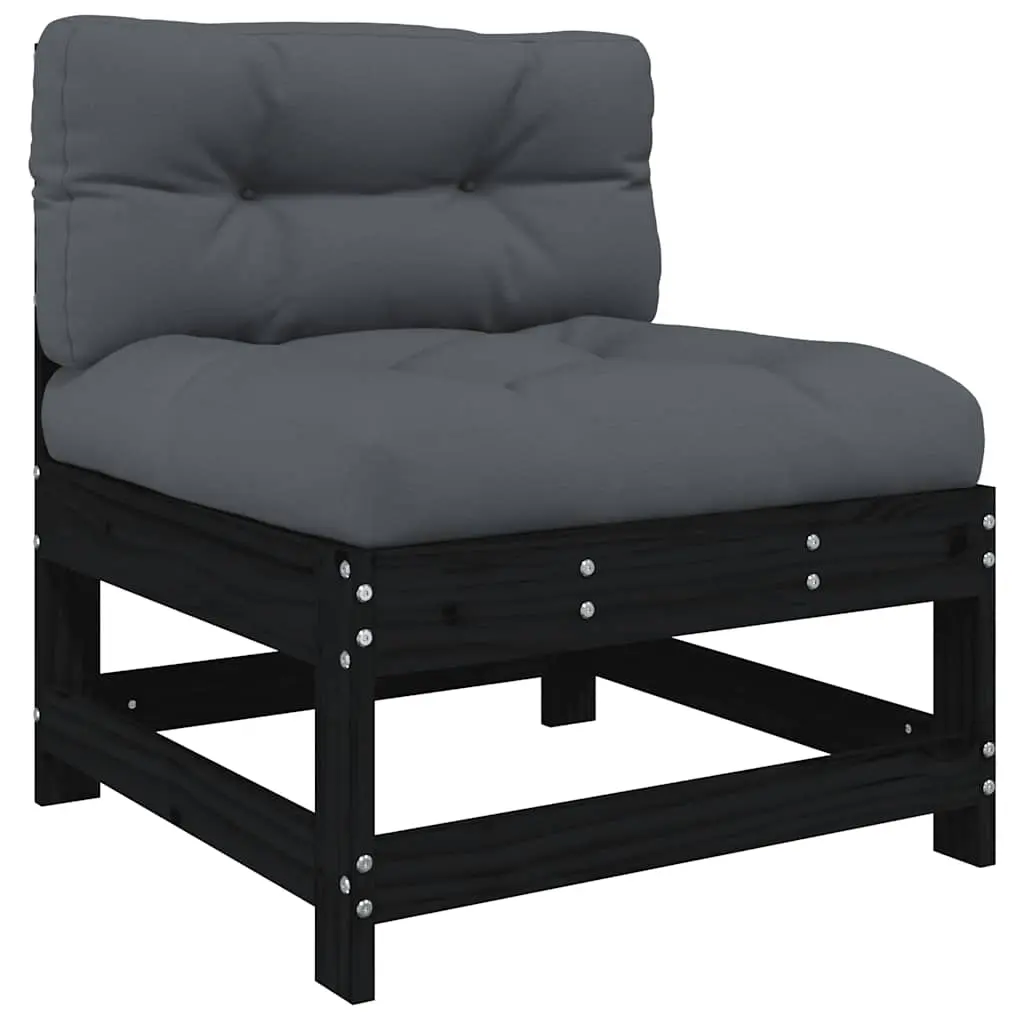 Middle Sofa with Cushions Black Solid Wood Pine 825552 - Furniture