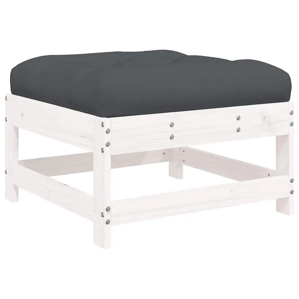 Garden Footstool with Cushion White Solid Wood Pine 825556 - Furniture