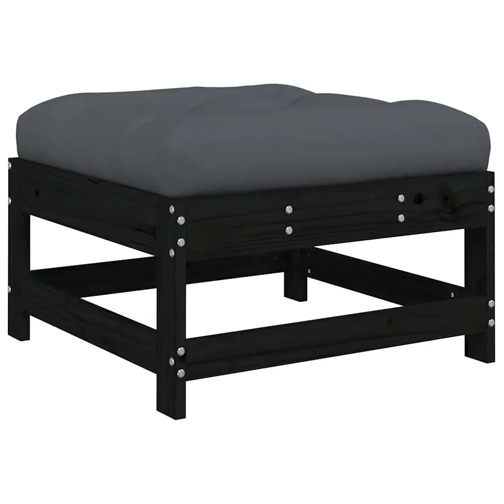 Garden Footstool with Cushion Black Solid Wood Pine 825559 - Furniture