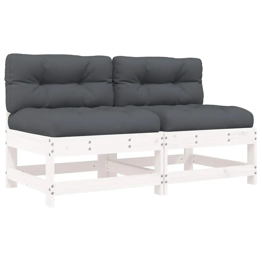 Middle Sofas with Cushions 2 pcs White Solid Wood Pine 825577 - Furniture