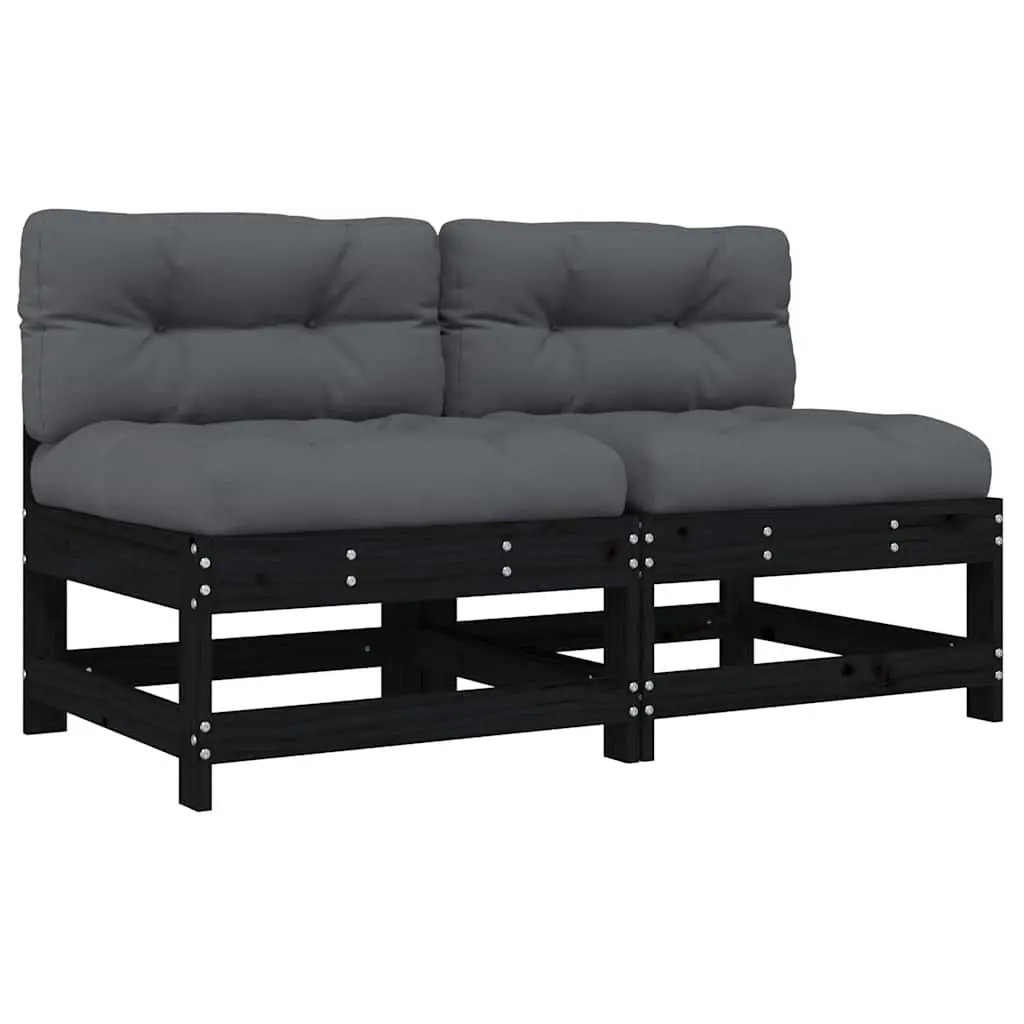 Middle Sofas with Cushions 2 pcs Black Solid Wood Pine 825580 - Furniture