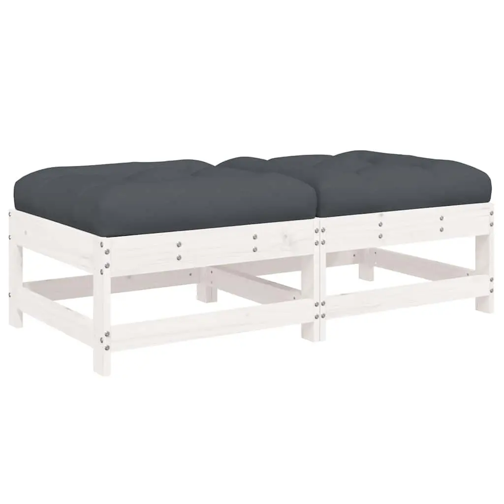 Garden Footstools with Cushions 2pcs White Solid Wood Pine 825584 - Furniture