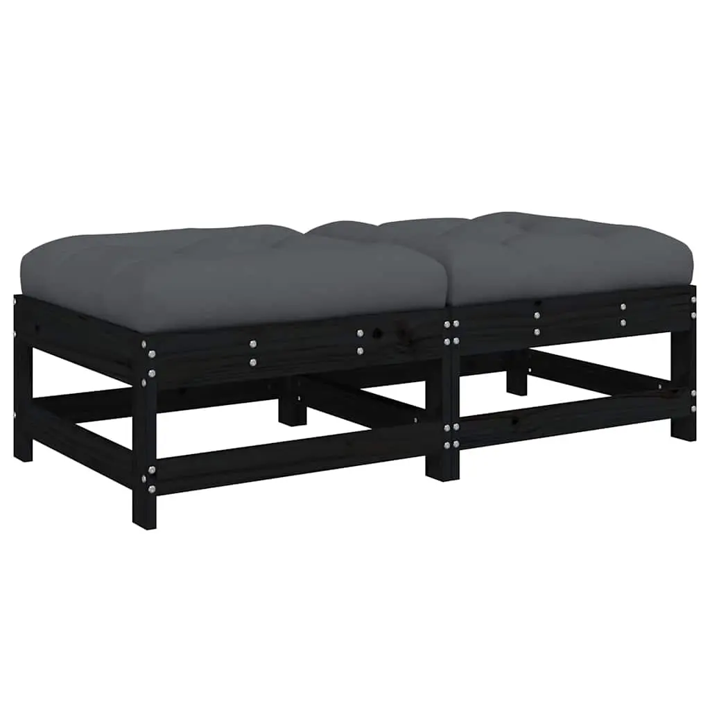 Garden Footstools with Cushions 2pcs Black Solid Wood Pine 825587 - Furniture