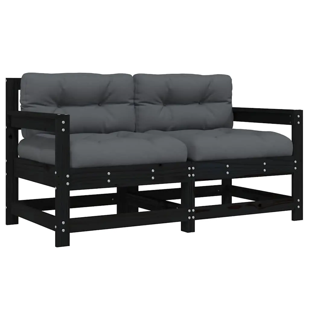 Garden Chairs with Cushions 2 pcs Black Solid Wood Pine 825594 - Furniture