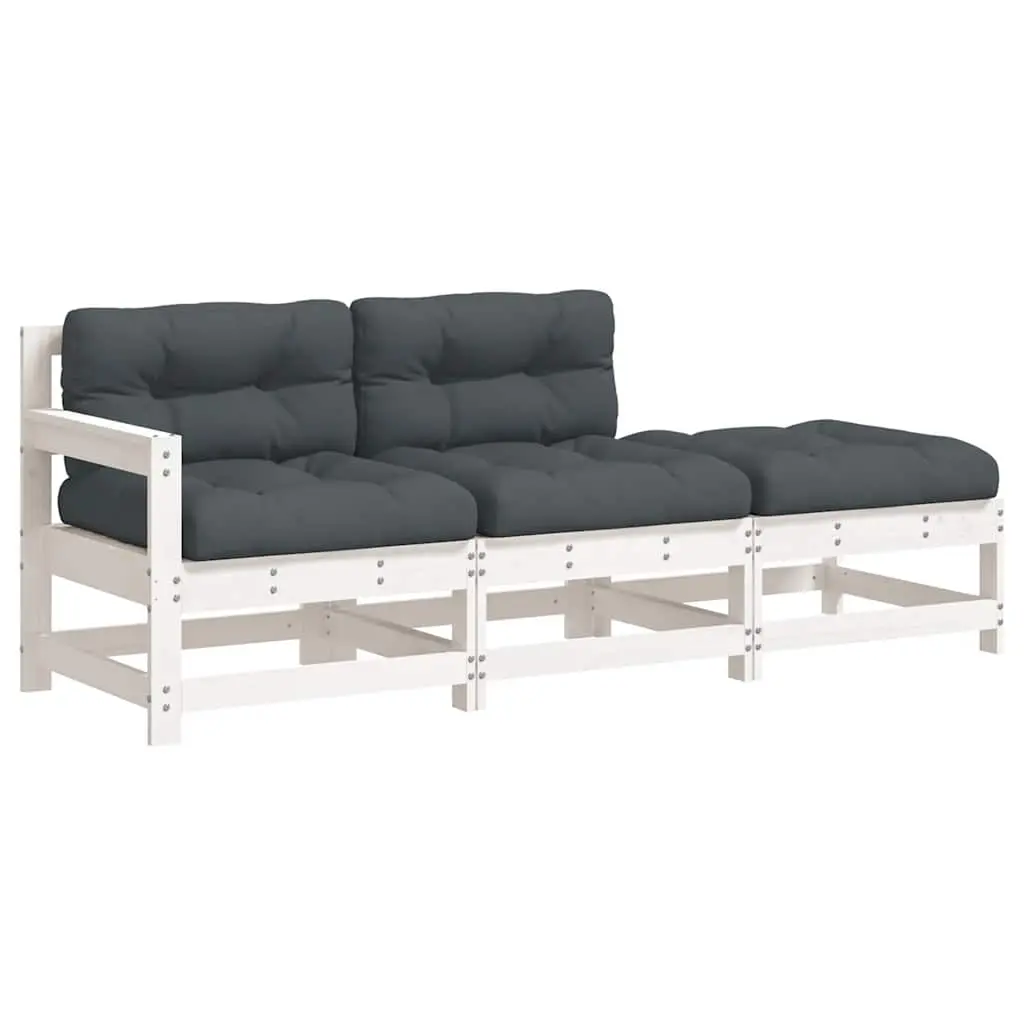 3 Piece Garden Lounge Set with Cushions White Solid Wood 825598 - Furniture