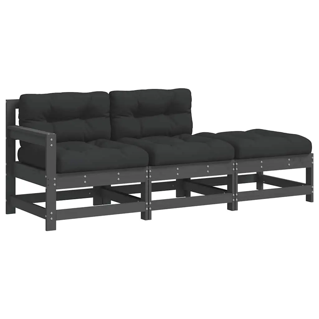 3 Piece Garden Lounge Set with Cushions Grey Solid Wood 825599 - Furniture