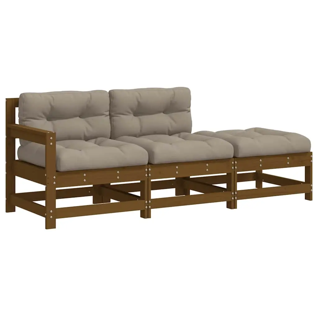 3 Piece Garden Lounge Set with Cushions Honey Brown Solid Wood 825600 - Furniture
