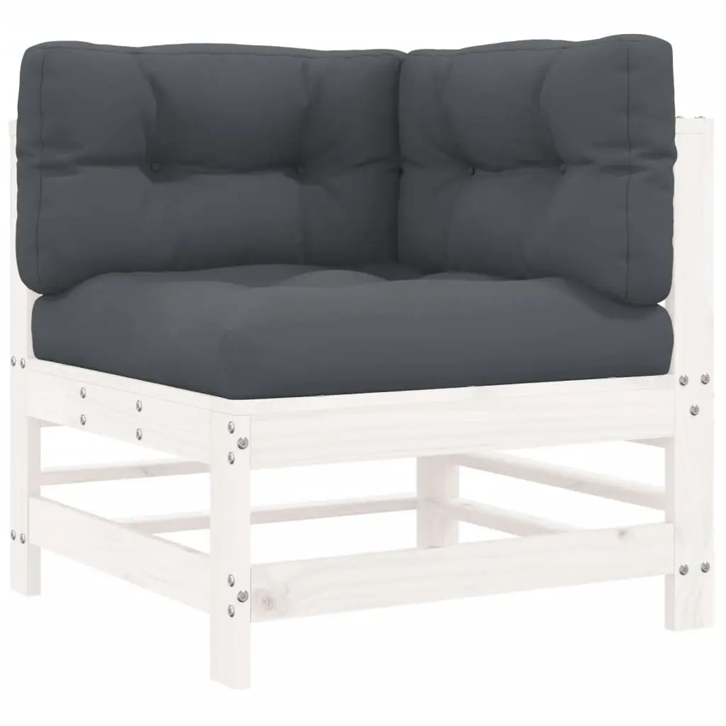 Corner Sofa with Cushions White Solid Wood Pine 825654 - Furniture