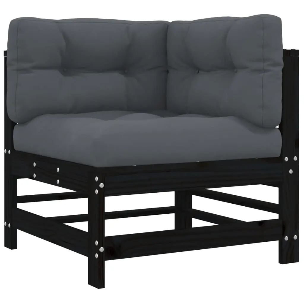 Corner Sofa with Cushions Black Solid Wood Pine 825657 - Furniture