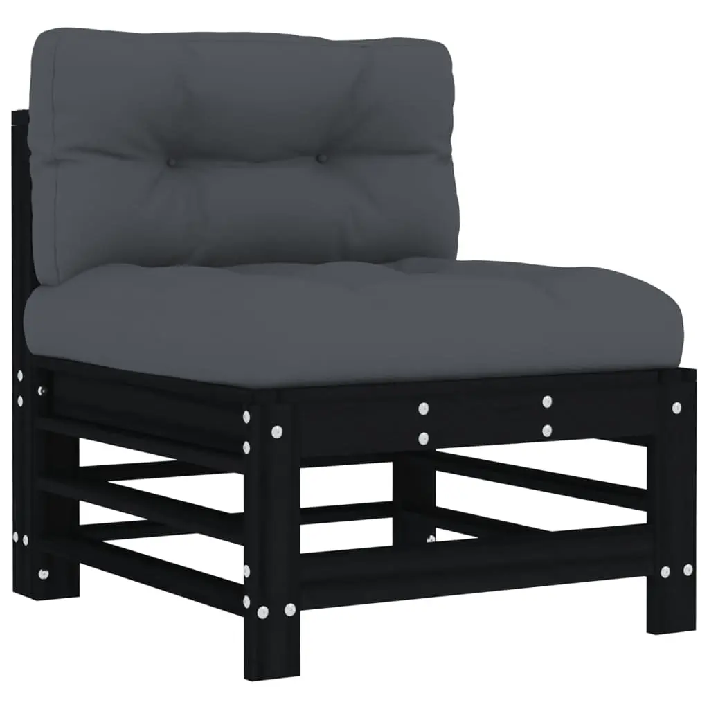 Middle Sofa with Cushions Black Solid Wood Pine 825664 - Furniture