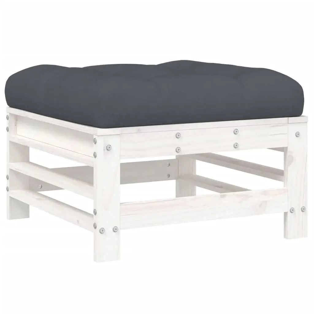 Garden Footstool with Cushion White Solid Wood Pine 825668 - Furniture