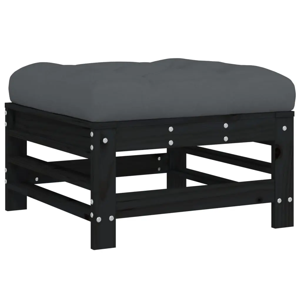 Garden Footstool with Cushion Black Solid Wood Pine 825671 - Furniture