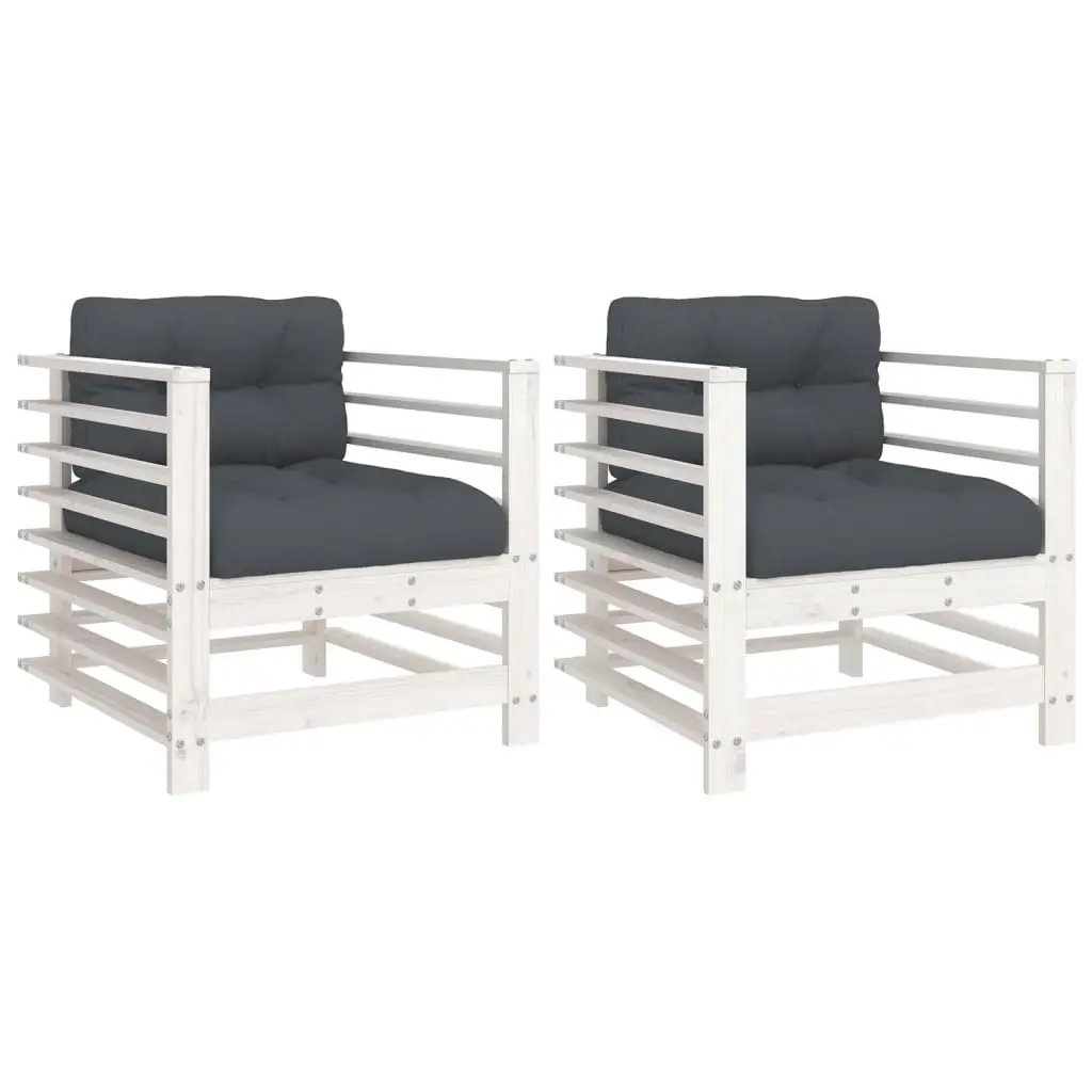 Garden Chairs with Cushions 2 pcs White Solid Wood Pine 825675 - Furniture