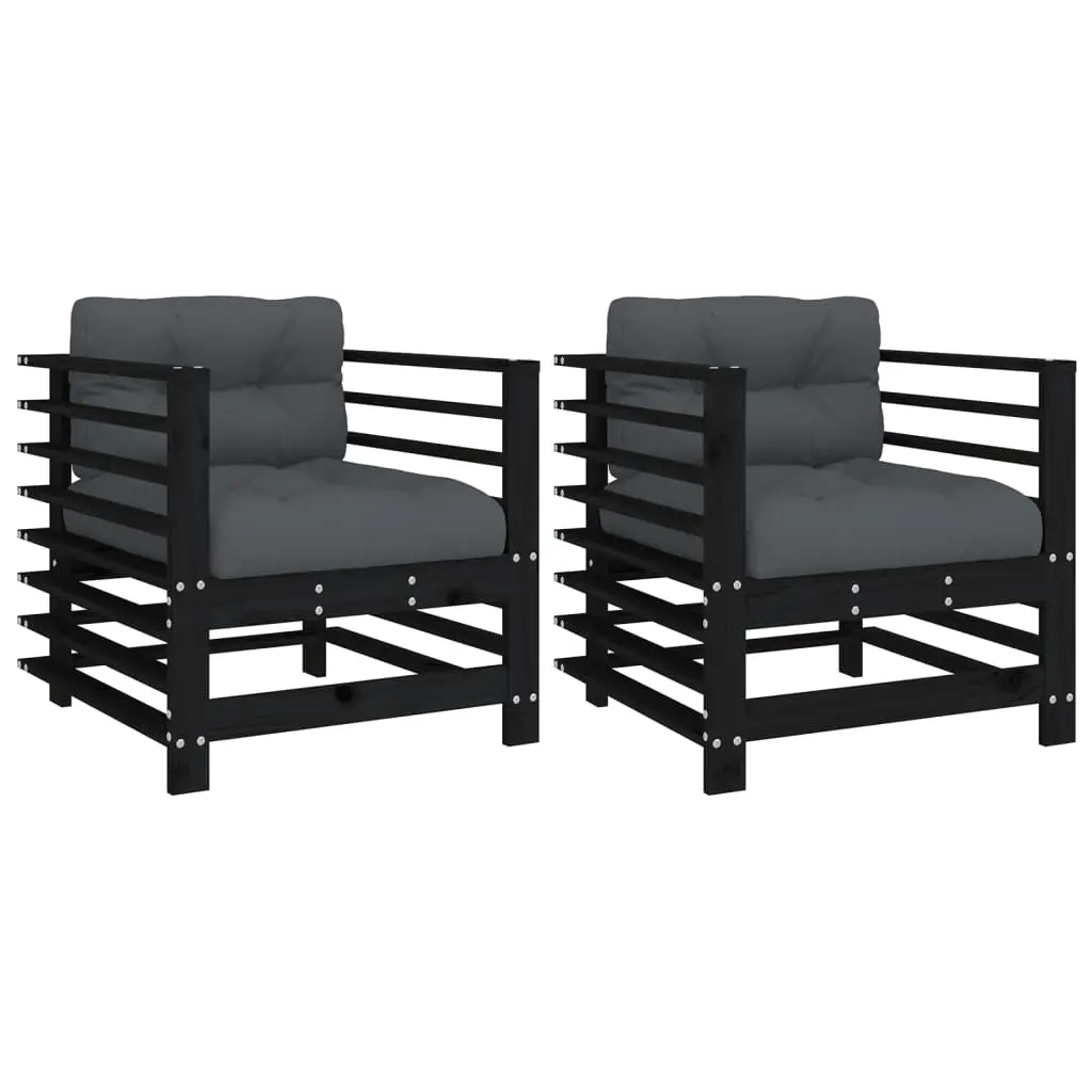 Garden Chairs with Cushions 2 pcs Black Solid Wood Pine 825678 - Furniture