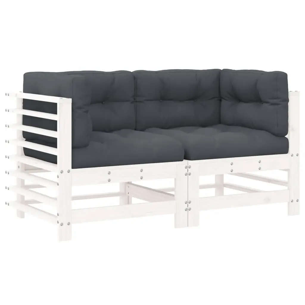 Corner Sofas with Cushions 2 pcs White Solid Wood Pine 825682 - Furniture