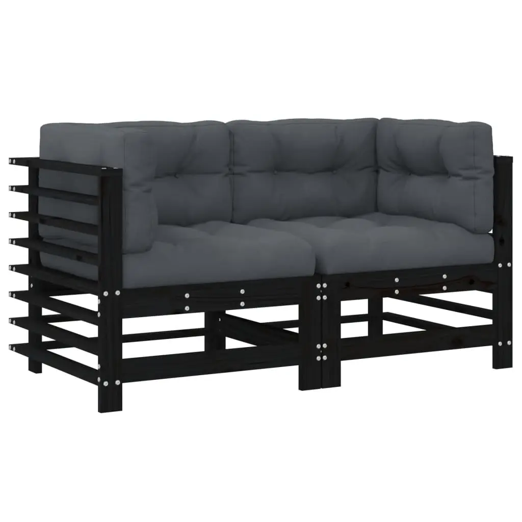 Corner Sofas with Cushions 2 pcs Black Solid Wood Pine 825685 - Furniture
