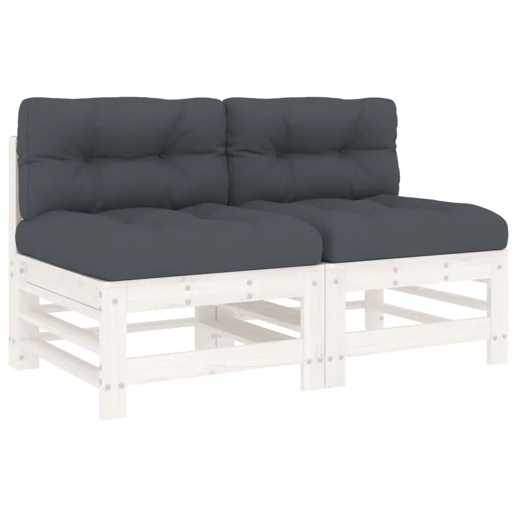 Middle Sofas with Cushions 2 pcs White Solid Wood Pine 825689 - Furniture