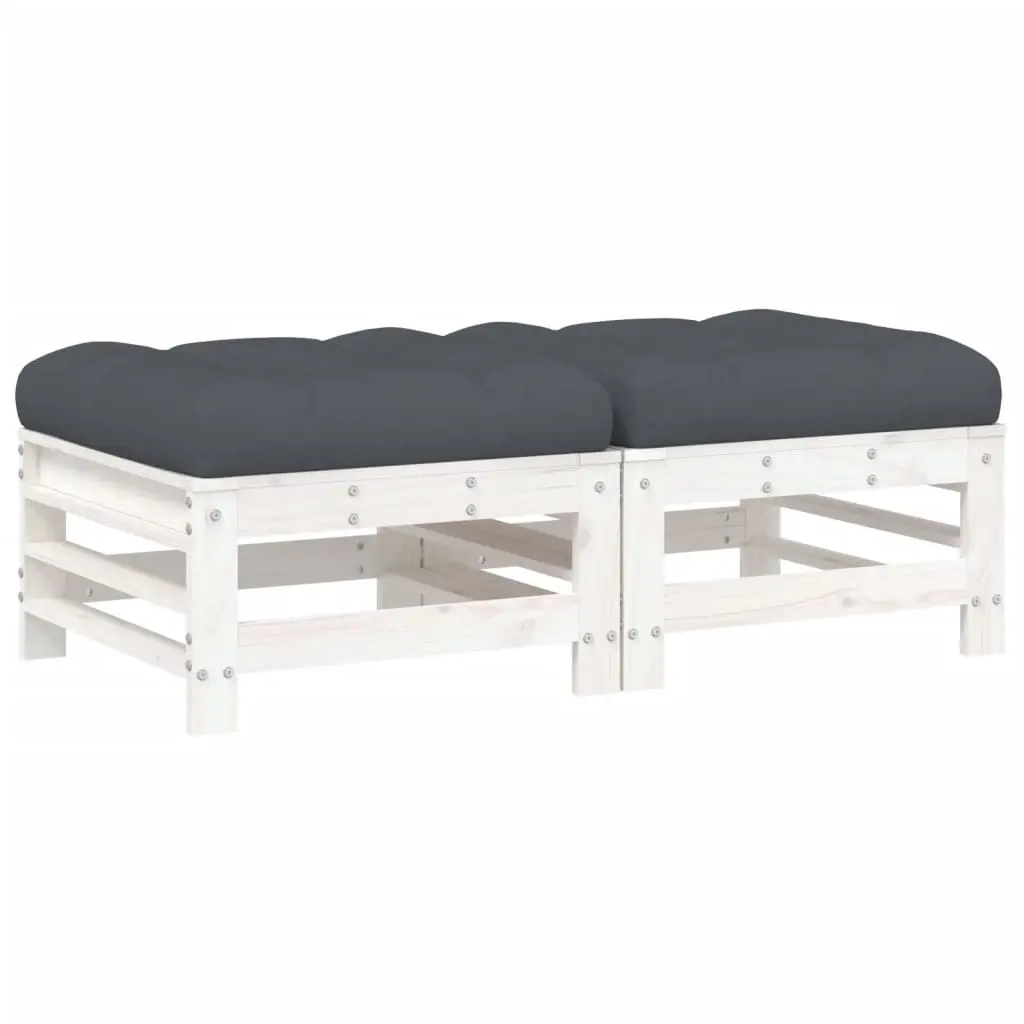 Garden Footstools with Cushions 2pcs White Solid Wood Pine 825696 - Furniture