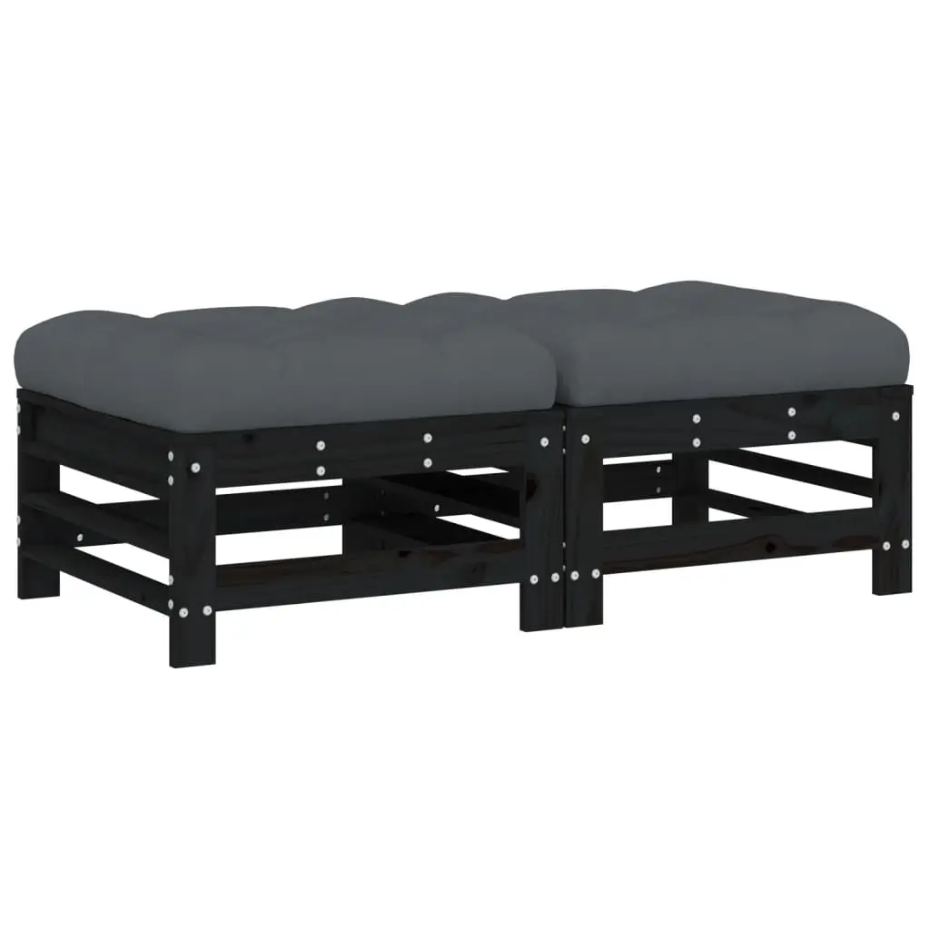Garden Footstools with Cushions 2pcs Black Solid Wood Pine 825699 - Furniture
