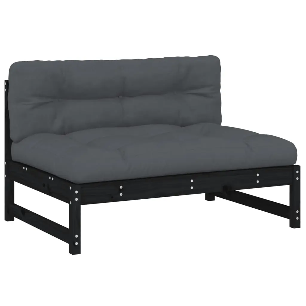 Middle Sofa Black 120x80 cm Solid Wood Pine 825734 - Furniture