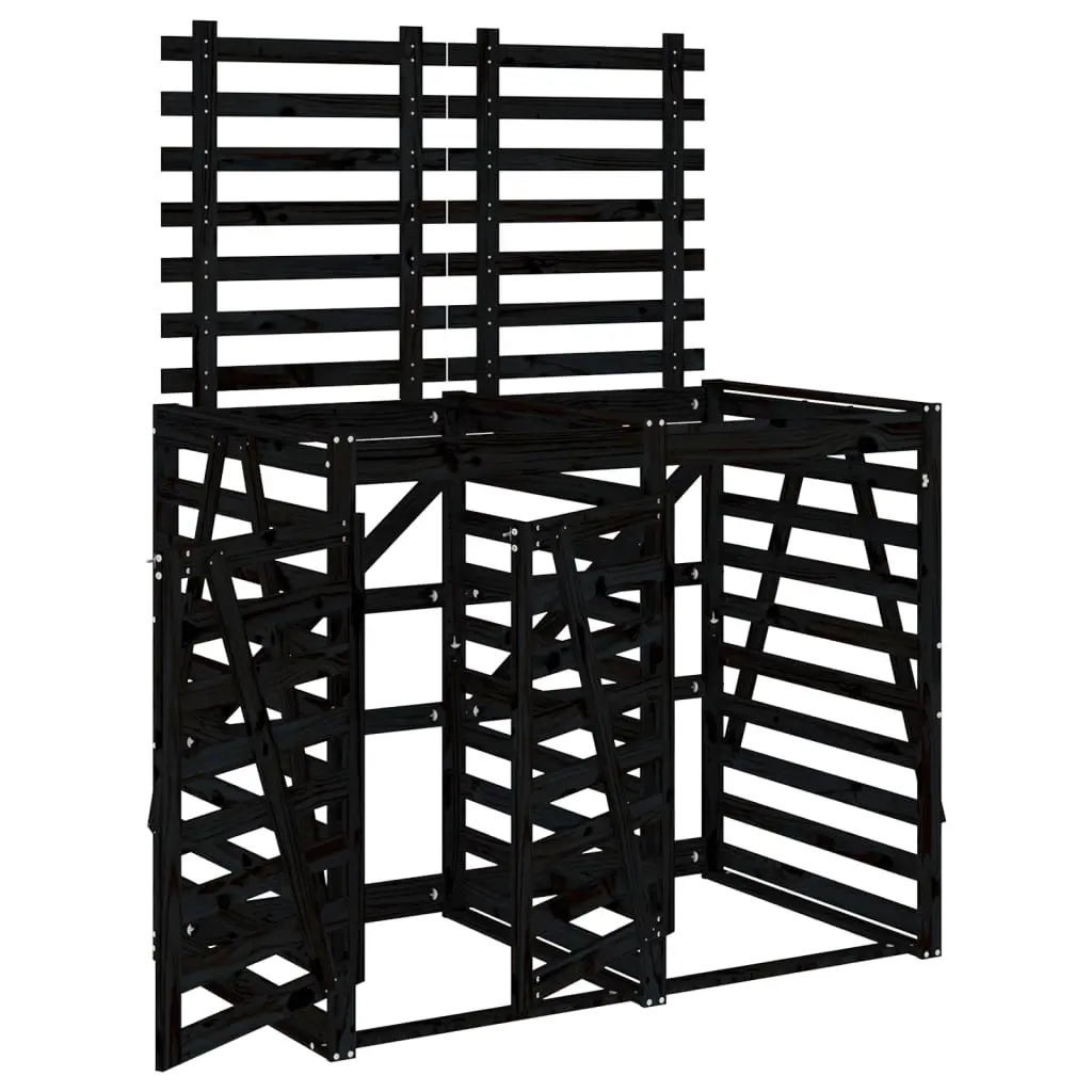 Double Wheelie Bin Storage Black Solid Wood Pine 3157689 - Home & Garden