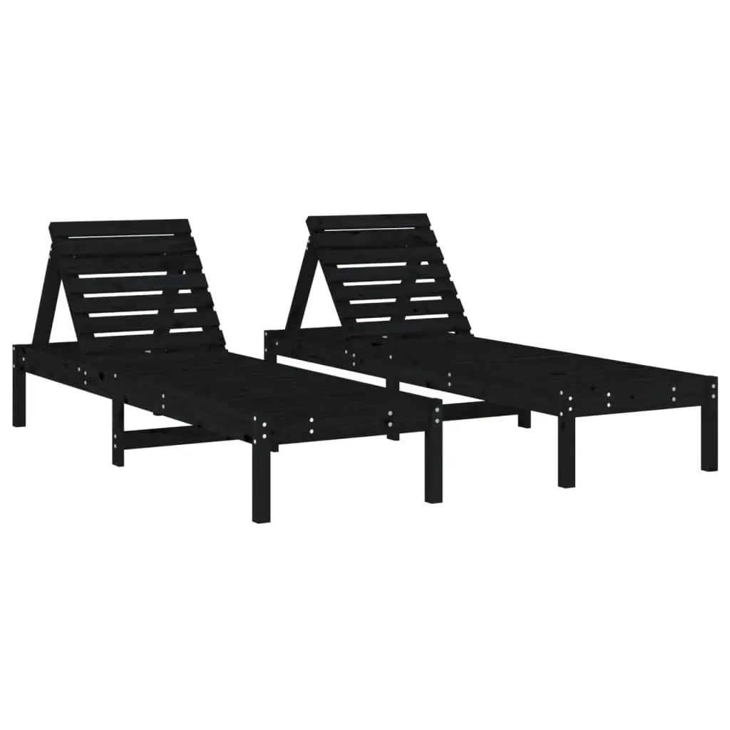 Sun Loungers 2 pcs Black 199.5x60x74 cm Solid Wood Pine 825074 - Furniture